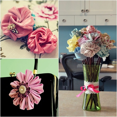 Flores de cetim com suas próprias mãos