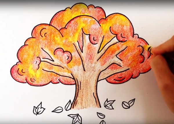 Com base no tema "Outono": aulas magistrais com lápis e tintas para aulas de ensino básico e escolar 1-5