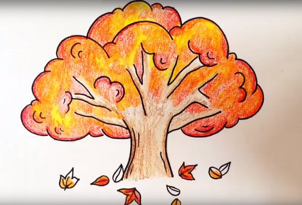 Com base no tema "Outono": aulas magistrais com lápis e tintas para aulas de ensino básico e escolar 1-5