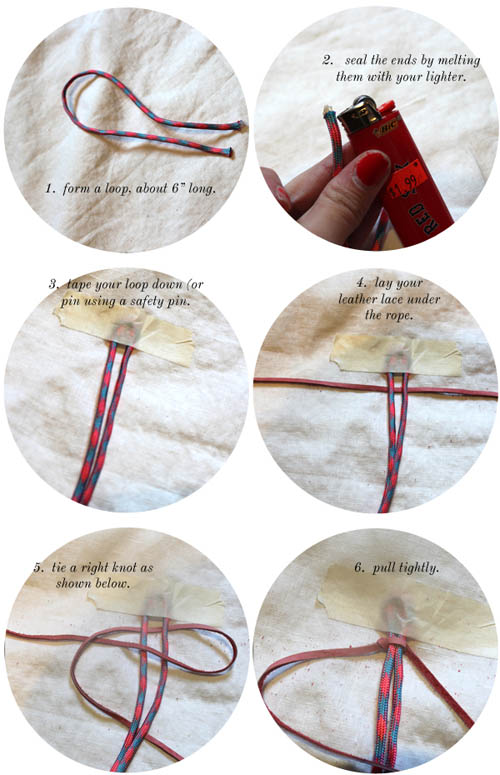 Pulseira com um cordão largo e tiras de couro