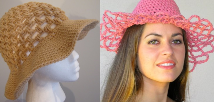 Crochet feminino de chapéu de verão
