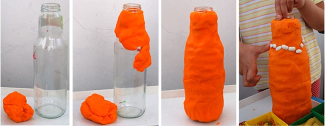 Vaso de plastilina e grãos com as próprias mãos: foto-instrução