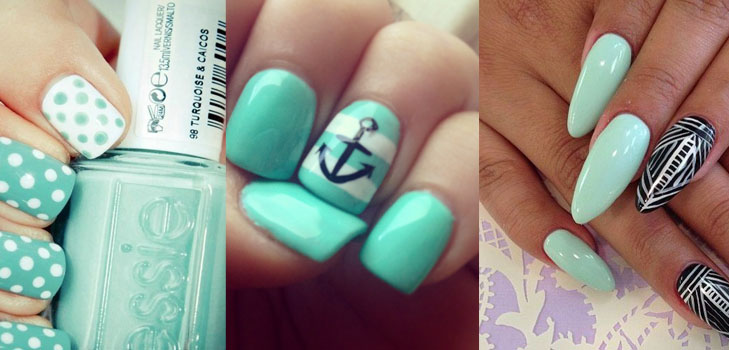 Manicure elegante e fresca 2015: unhas de cor de menta, foto