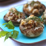 Foto de uma receita de cogumelos recheados no forno