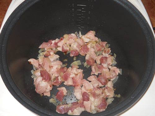 Carne de porco em um molho cremoso em um multivark