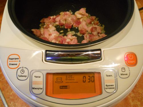 Carne de porco em um molho cremoso em um multivark