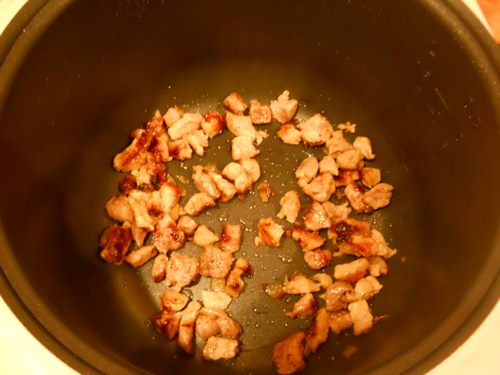 Carne de porco em um molho cremoso em um multivark