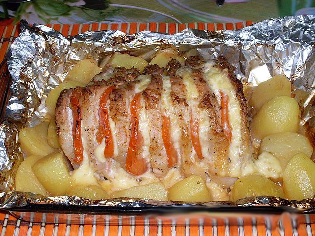 porco com vegetais