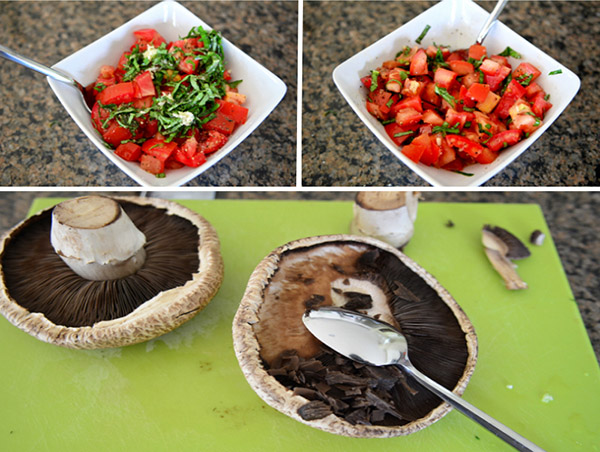 Cogumelos grelhados com enchimento de tomate e camarão, deliciosa receita