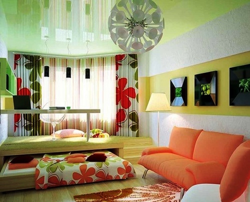 Sala de estar e quarto em um quarto (foto)